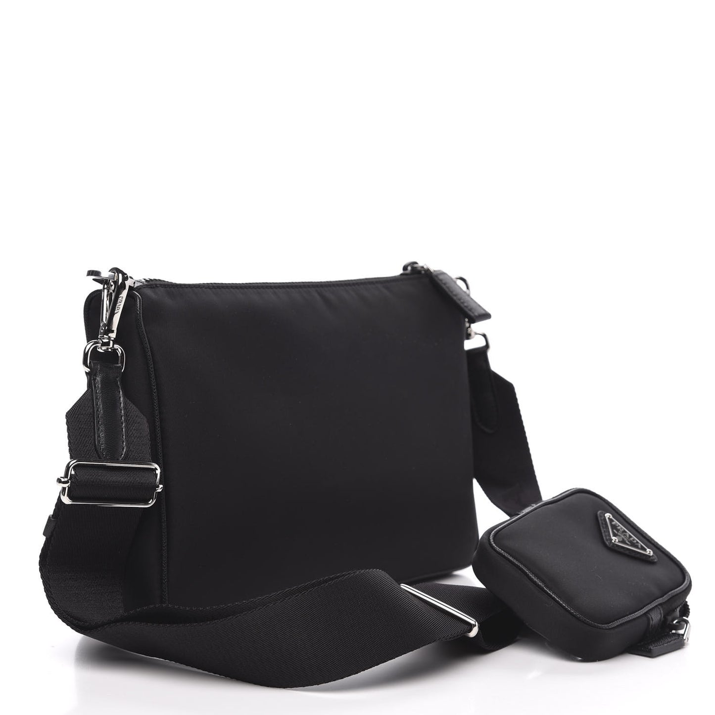 Tessuto Nylon Saffiano Pocket Zippered Shoulder Bag Black