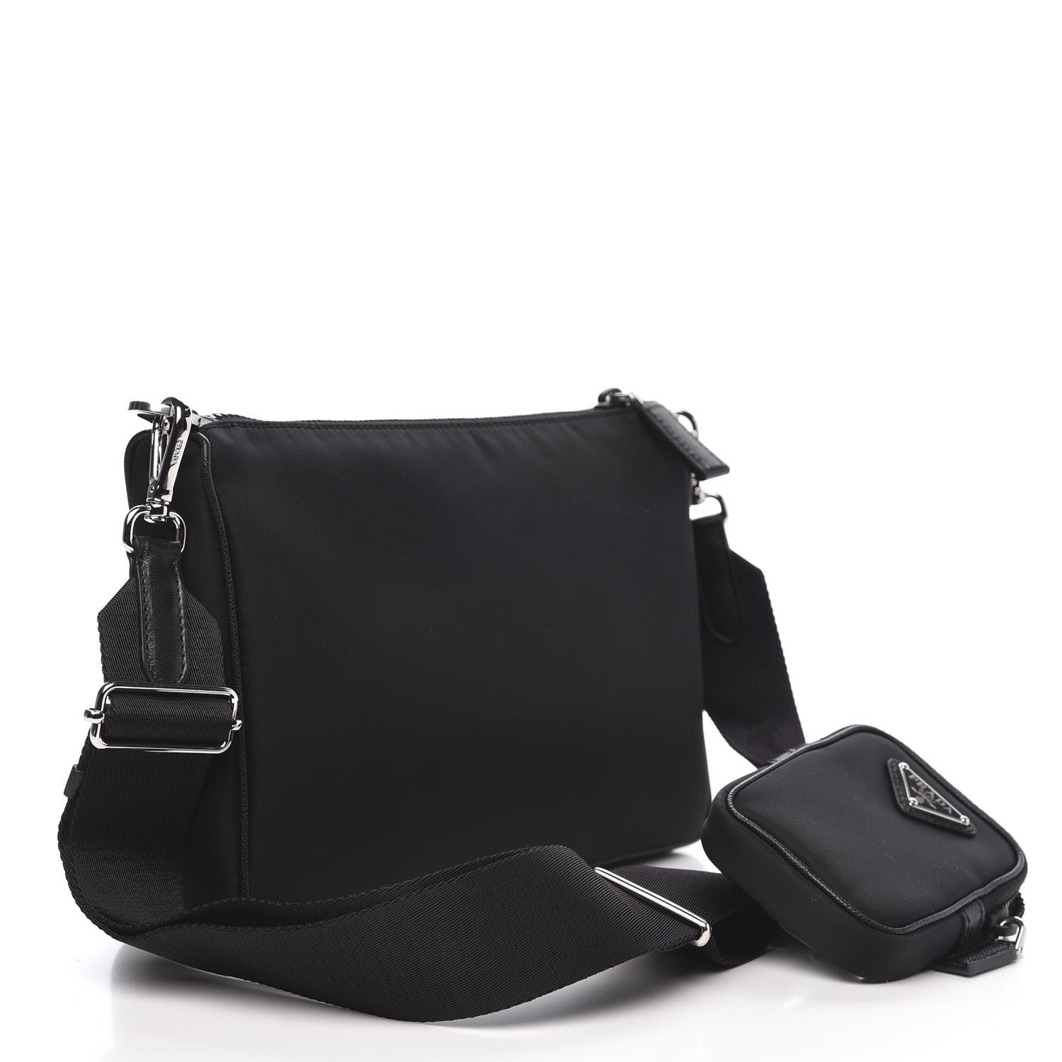 Prada Tessuto Nylon Saffiano Pocket Zippered Shoulder Bag Black 3 of 9