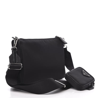 Prada Tessuto Nylon Saffiano Pocket Zippered Shoulder Bag Black 3 of 9