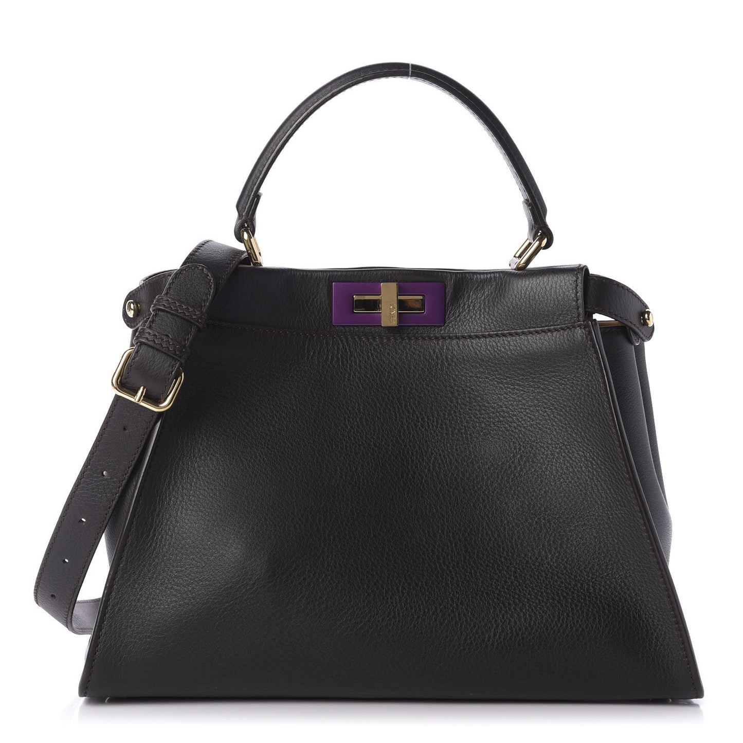 Vitello Seta Shiny Nappa Medium Peekaboo Iconic Satchel Dark Brown Yellow