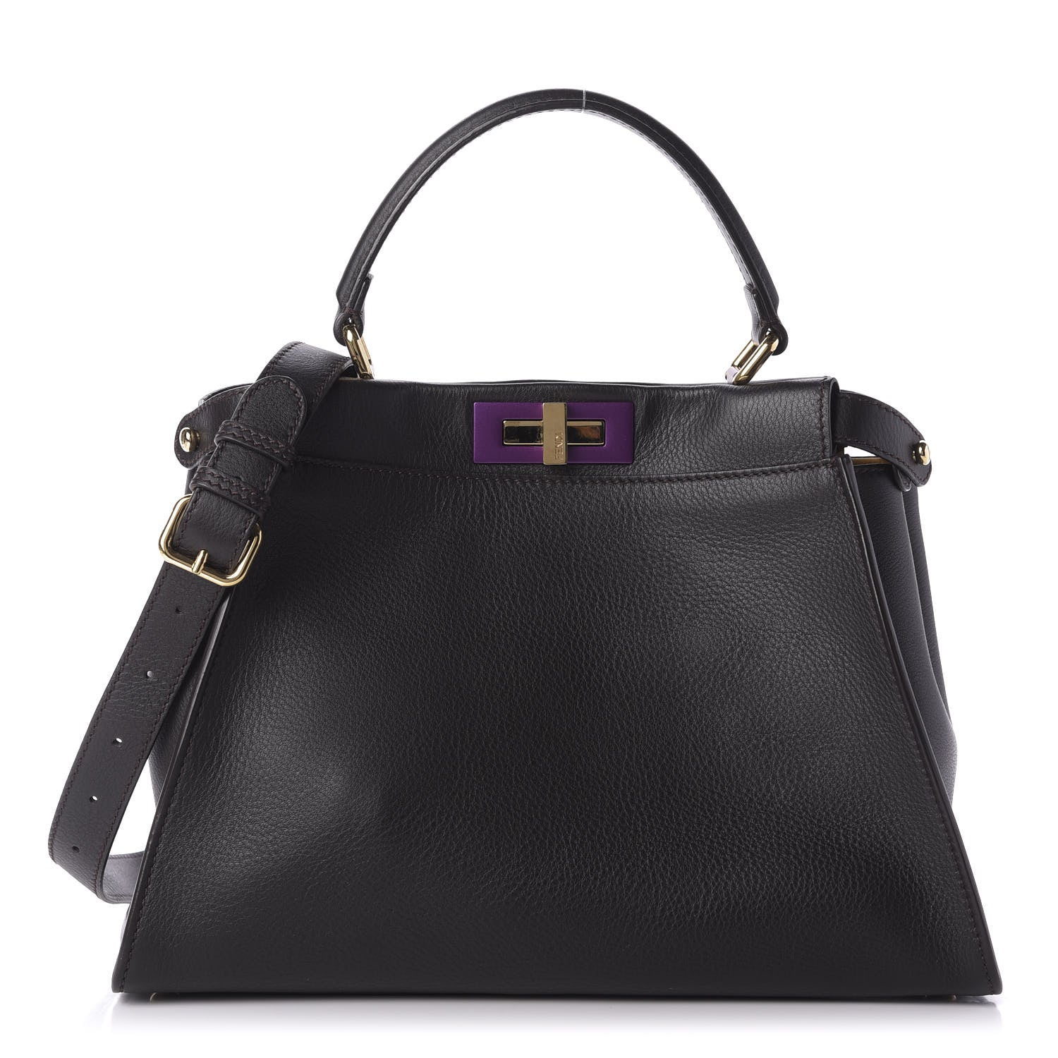 Fendi Vitello Seta Shiny Nappa Medium Peekaboo Iconic Satchel Dark Brown Yellow 1 of 9