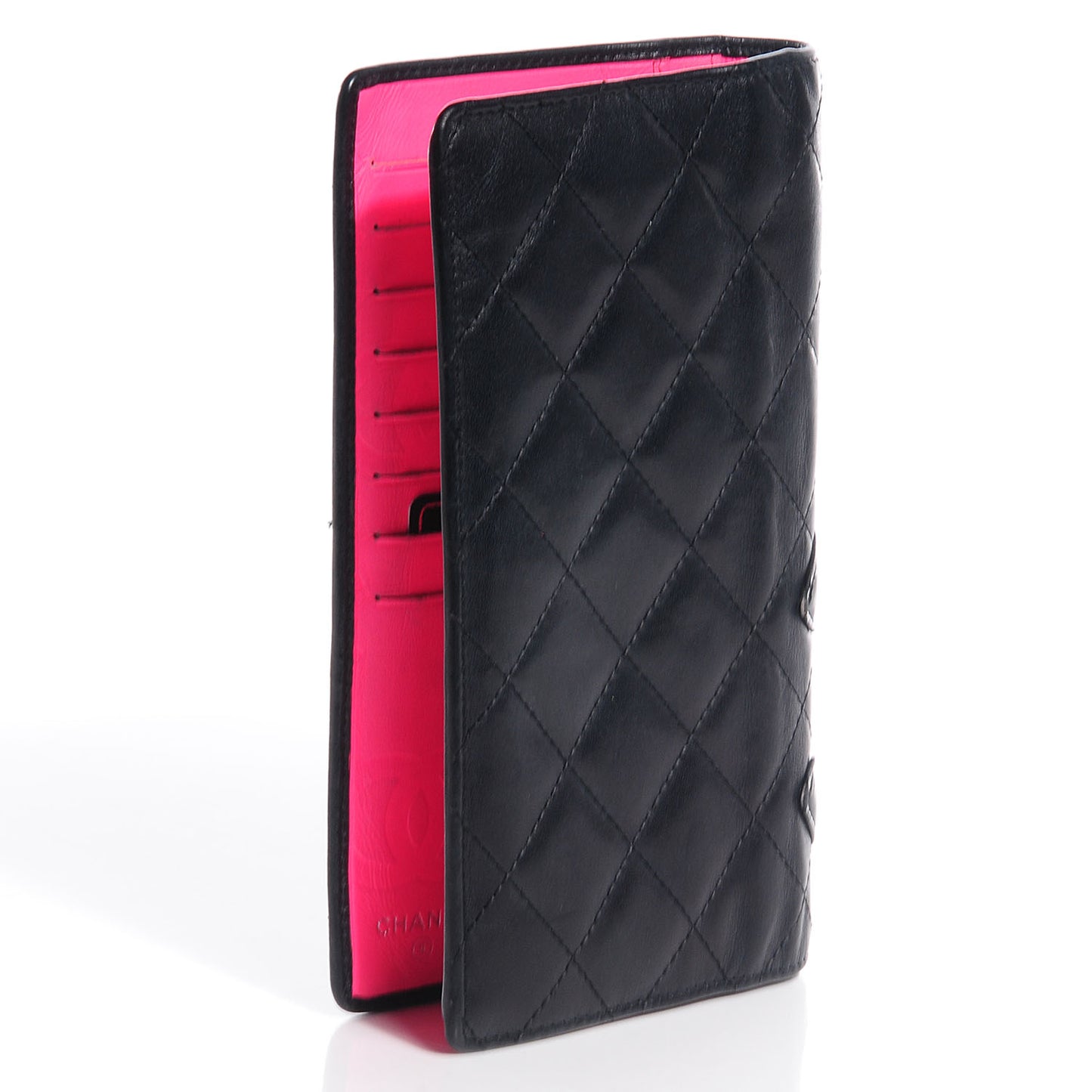 Calfskin Cambon Quilted Yen Wallet Black