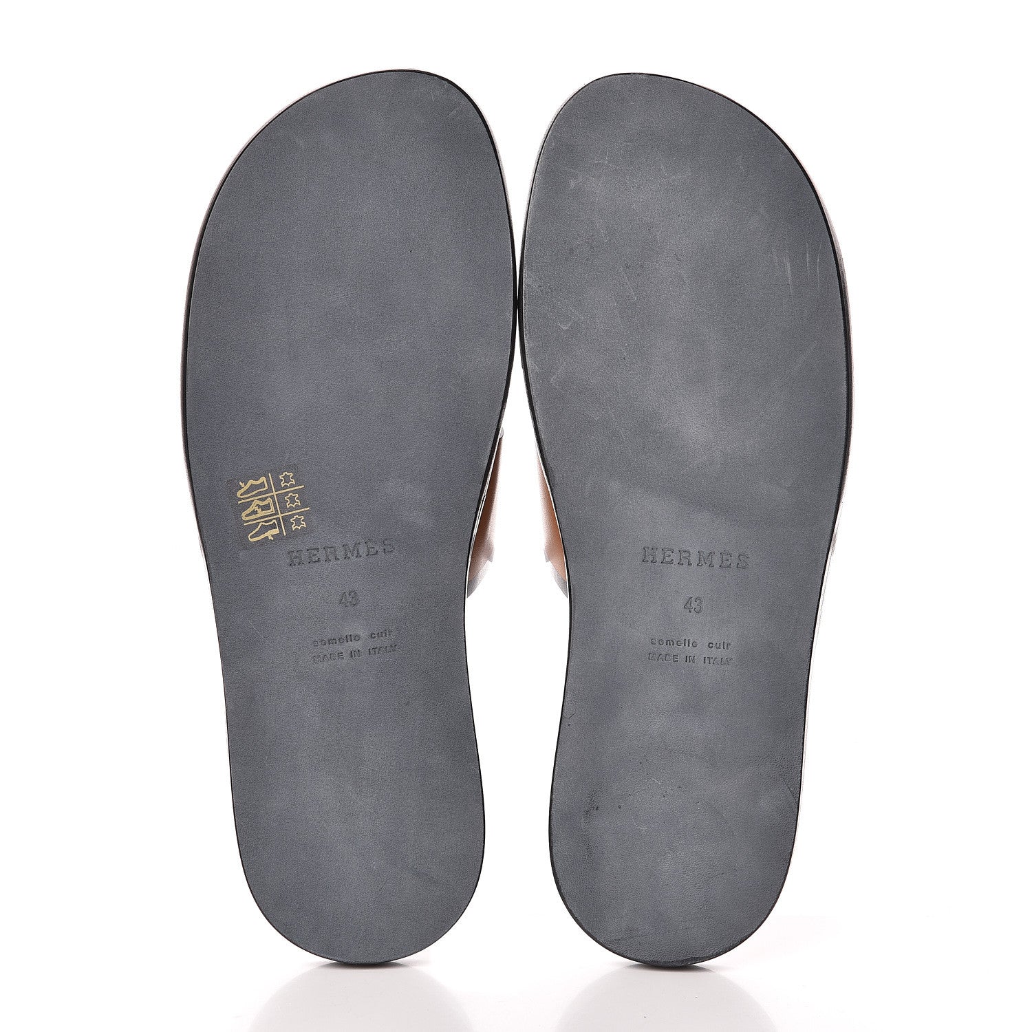 Hermes Calfskin Mens Izmir Sandals 43 Gold Black 5 of 8