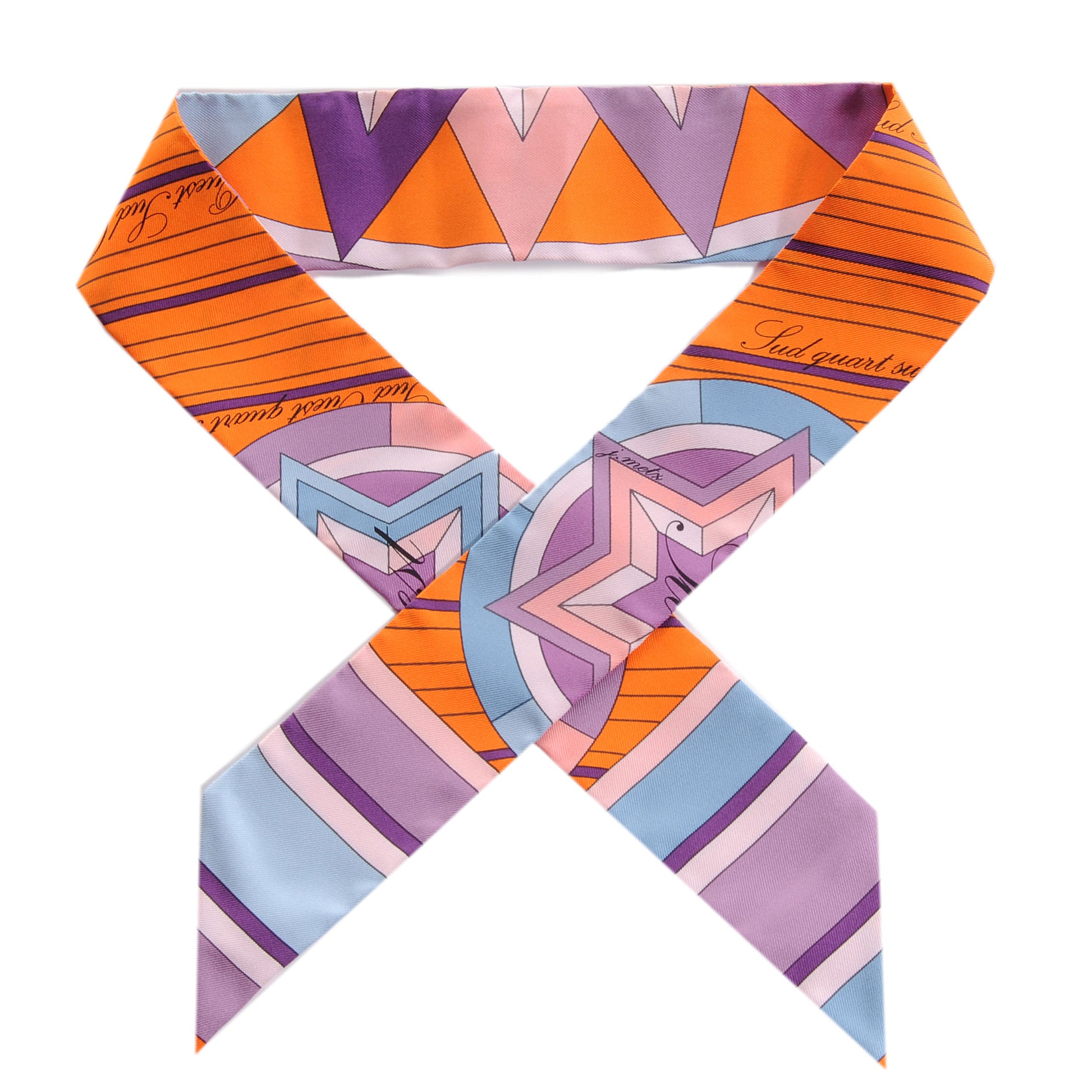 Hermes Silk La Rose Des Vents Twilly Orange Mauve Rose 1 of 5