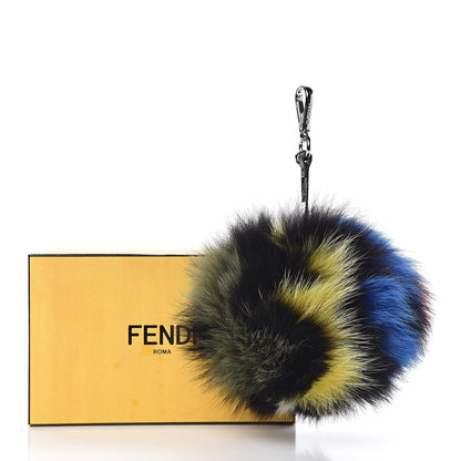 Fendi Fox Fur Hypnoteyes Pom Pom Bag Charm Yellow Blue Multicolor 4 of 4