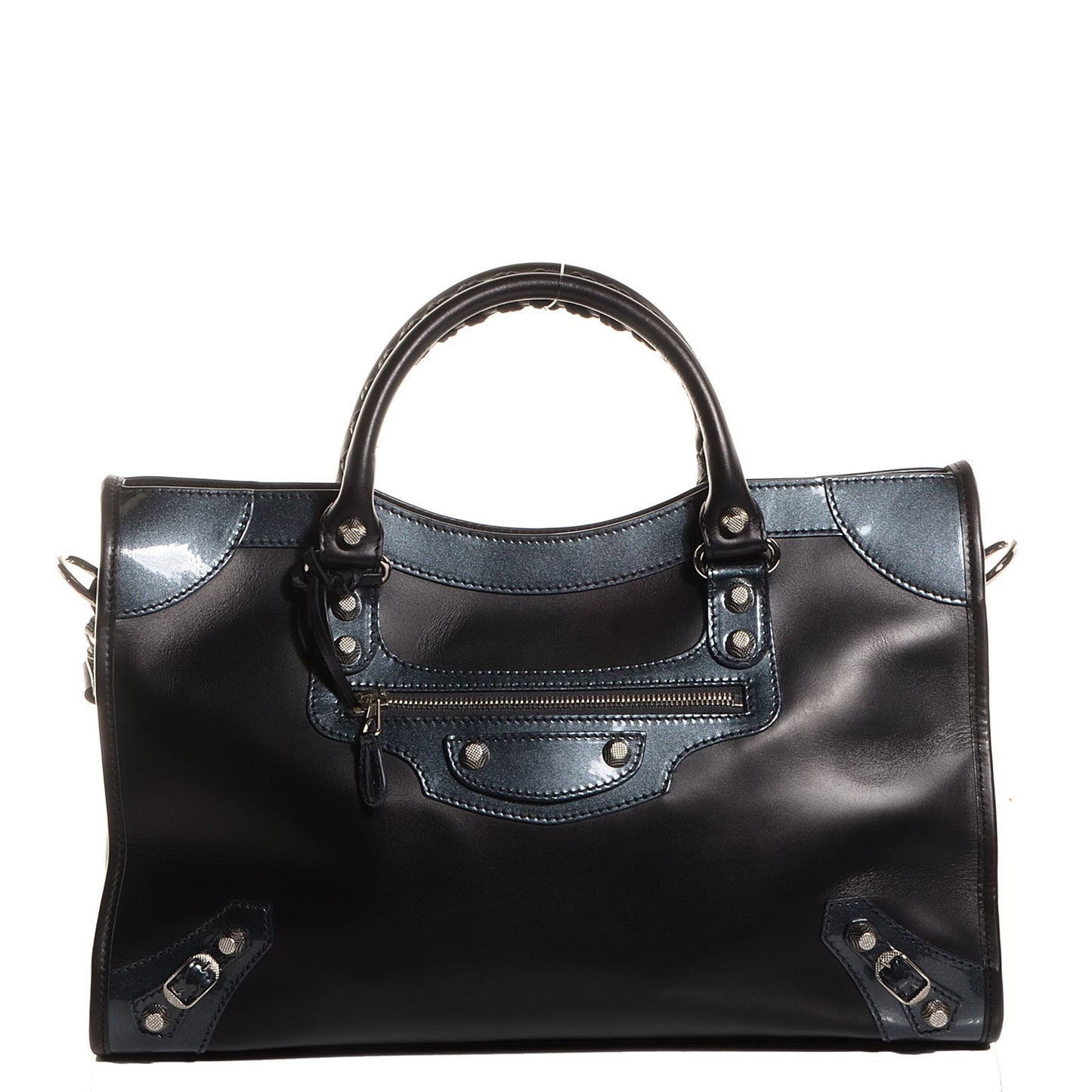 Smooth Calfskin Metallic Patent Giant 12 Silver Hardware City Black Gris