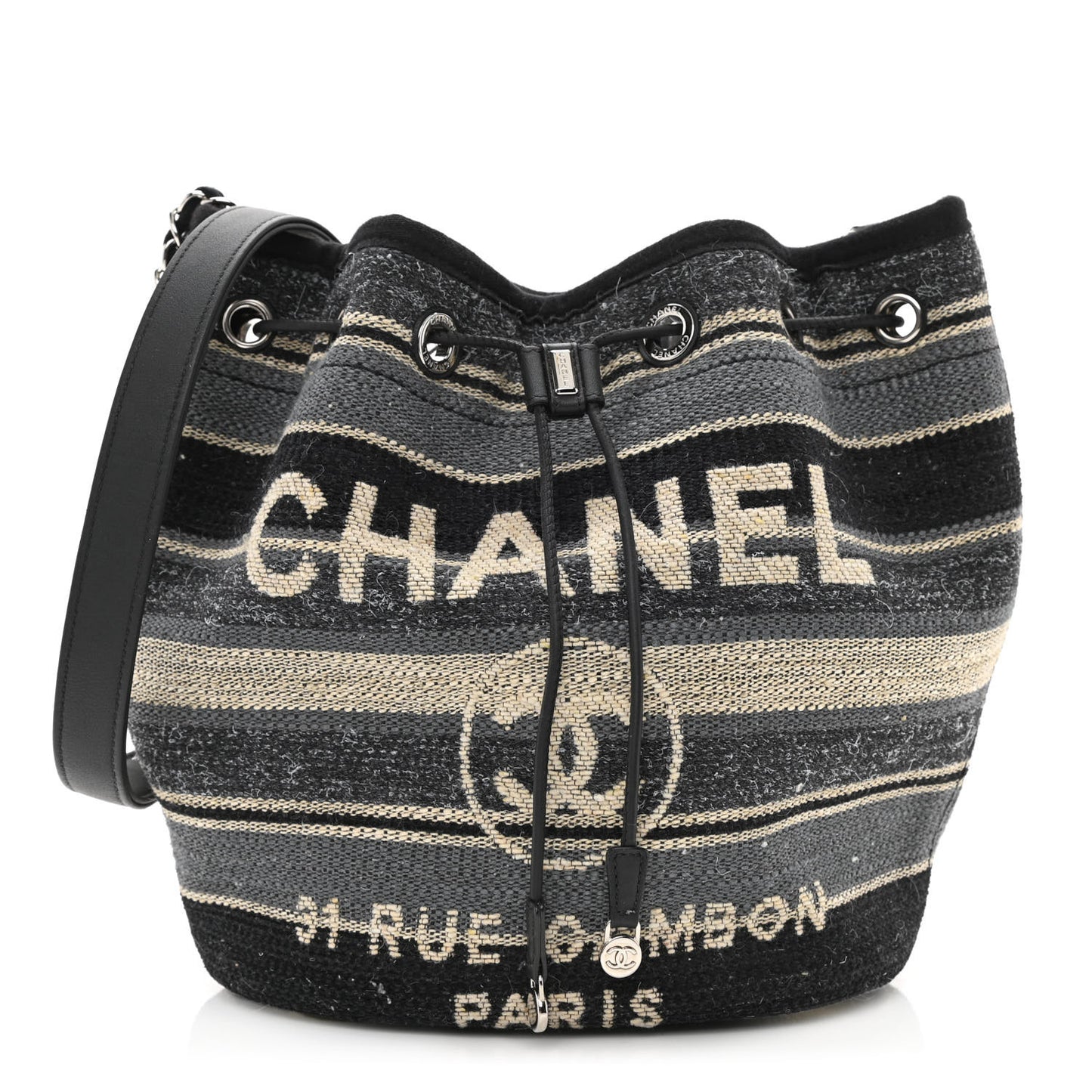 Striped Canvas Deauville Drawstring Bag Grey Black