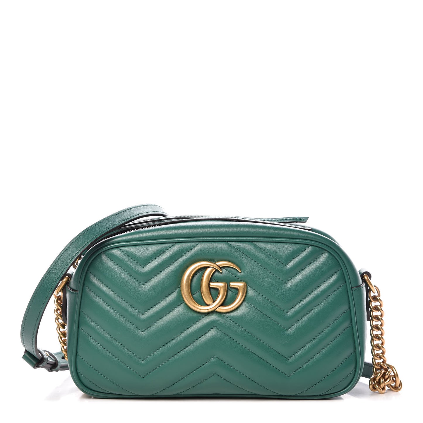 Calfskin Matelasse Small GG Marmont Chain Shoulder Bag Emerald Green