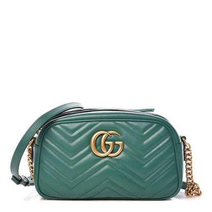 Gucci Calfskin Matelasse Small GG Marmont Chain Shoulder Bag Emerald Green 1 of 9