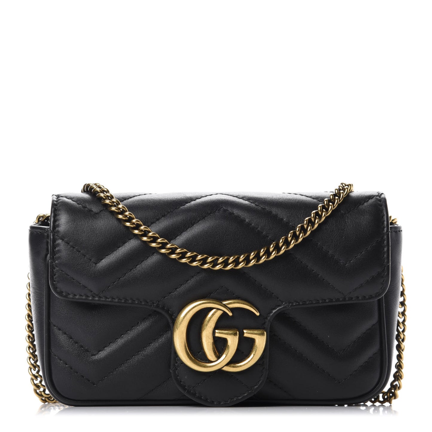 Calfskin Matelasse Super Mini GG Marmont Shoulder Bag Black