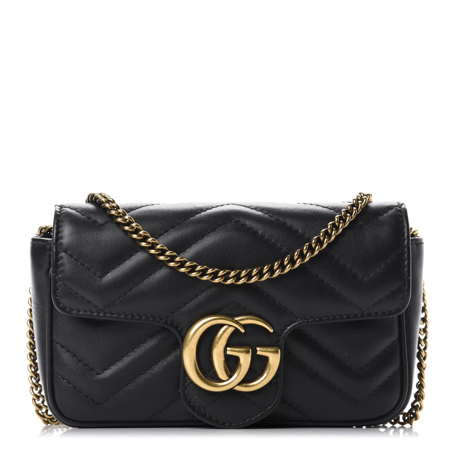 Gucci Calfskin Matelasse Super Mini GG Marmont Shoulder Bag Black 1 of 11