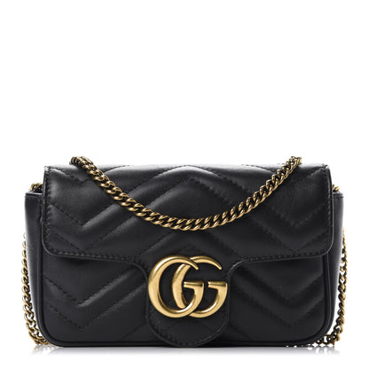 Gucci Calfskin Matelasse Super Mini GG Marmont Shoulder Bag Black 1 of 11