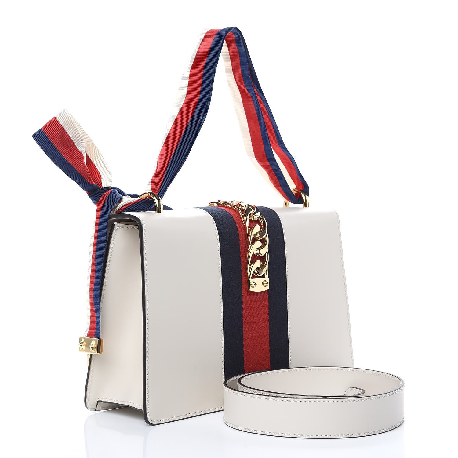Gucci Calfskin Embroidered Small Sylvie Shoulder Bag White 3 of 10