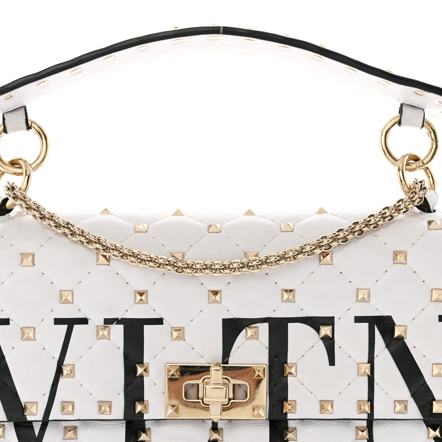 Valentino Garavani Lambskin VLTN Print Medium Rockstud Spike Shoulder Bag Optic White Black 7 of 14