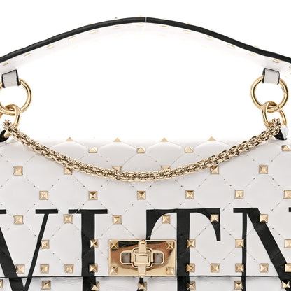Valentino Garavani Lambskin VLTN Print Medium Rockstud Spike Shoulder Bag Optic White Black 7 of 14