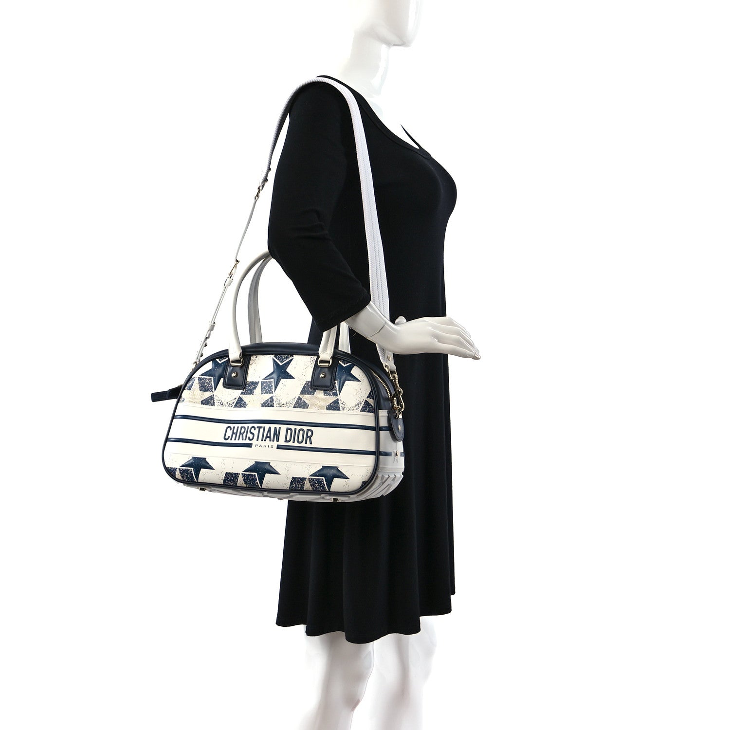 Christian Dior Calfskin Star Medium Dior Vibe Zip Bowling Bag White Blue 2 of 9