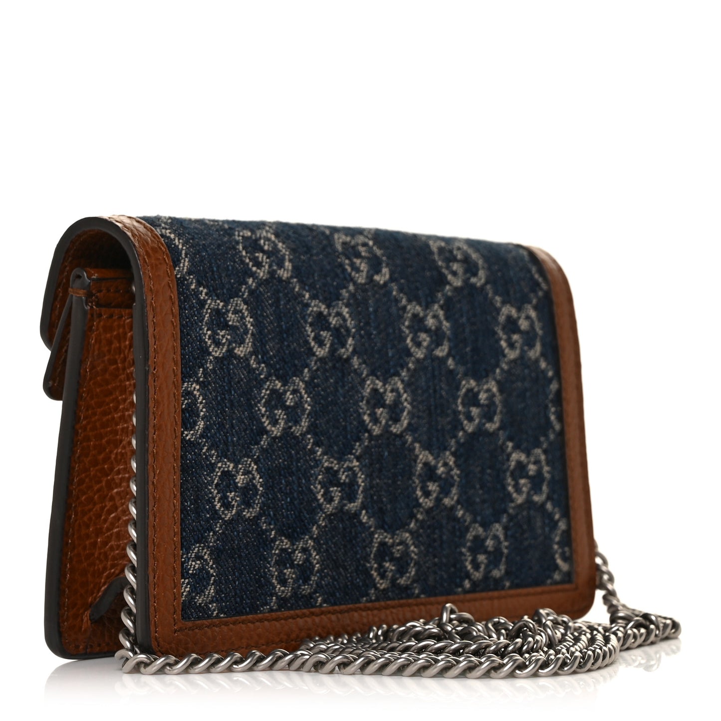 New Denim GG Monogram Dollar Calfskin Enamel Super Mini Dionysus Shoulder Bag Blue Tea Cuir Epilog Electric Blue