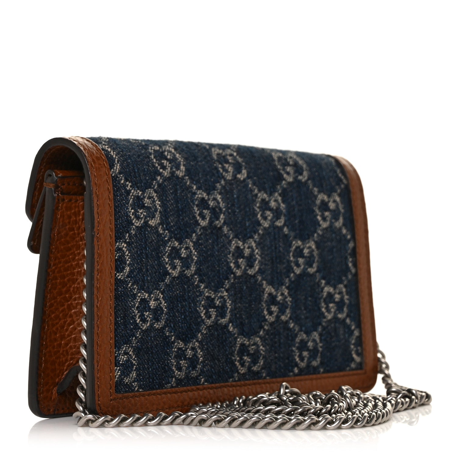 Gucci New Denim GG Monogram Dollar Calfskin Enamel Super Mini Dionysus Shoulder Bag Blue Tea Cuir Epilog Electric Blue 4 of 17