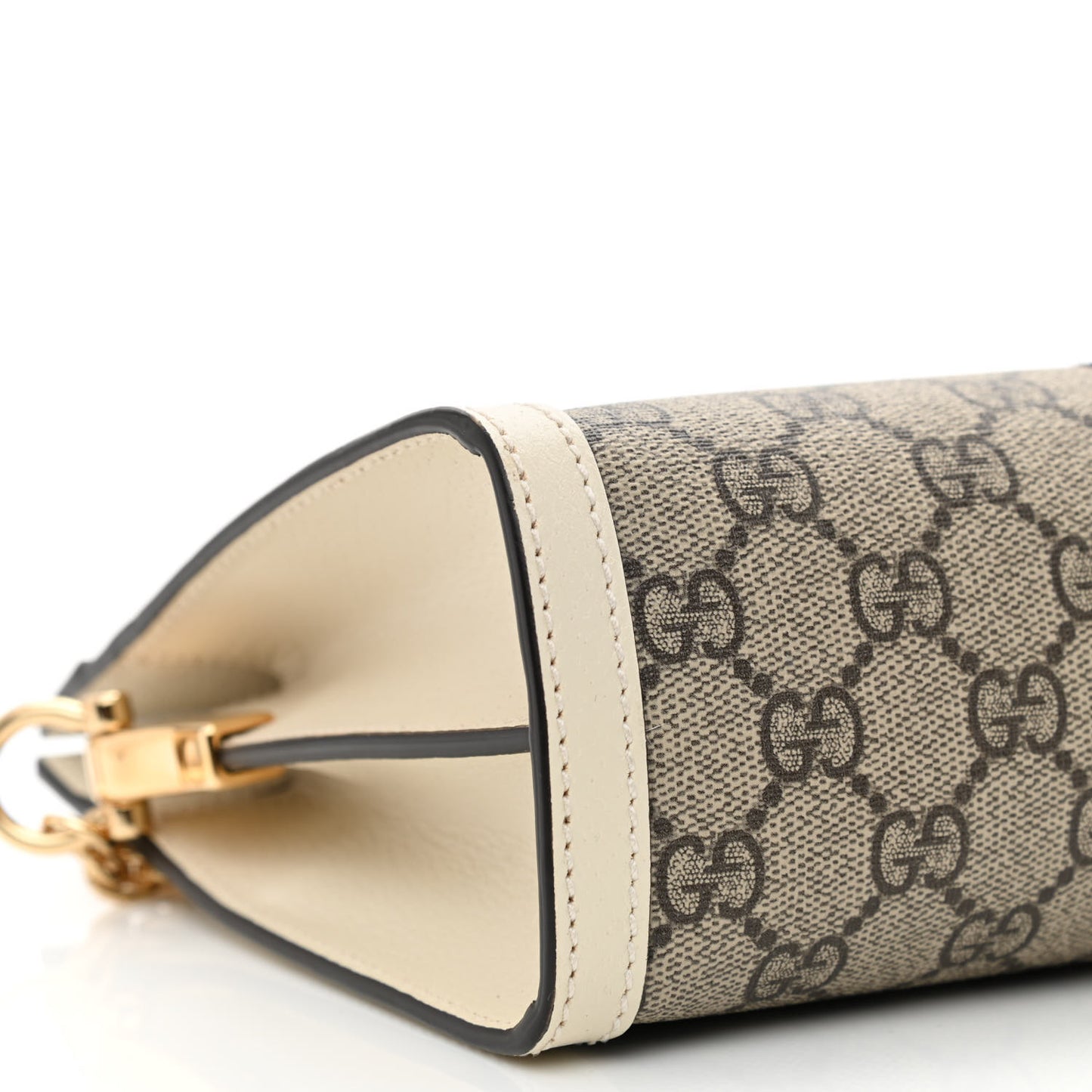 GG Supreme Monogram Textured Calfskin Web Small Ophidia Chain Shoulder Bag Beige Ebony Mystic White