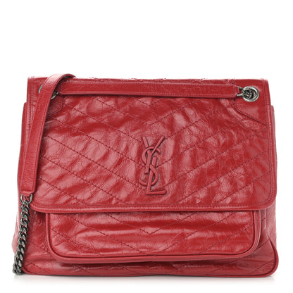 Saint Laurent Crinkled Calfskin Matelasse Monogram Large Niki Chain Satchel Rouge Eros 1 of 12
