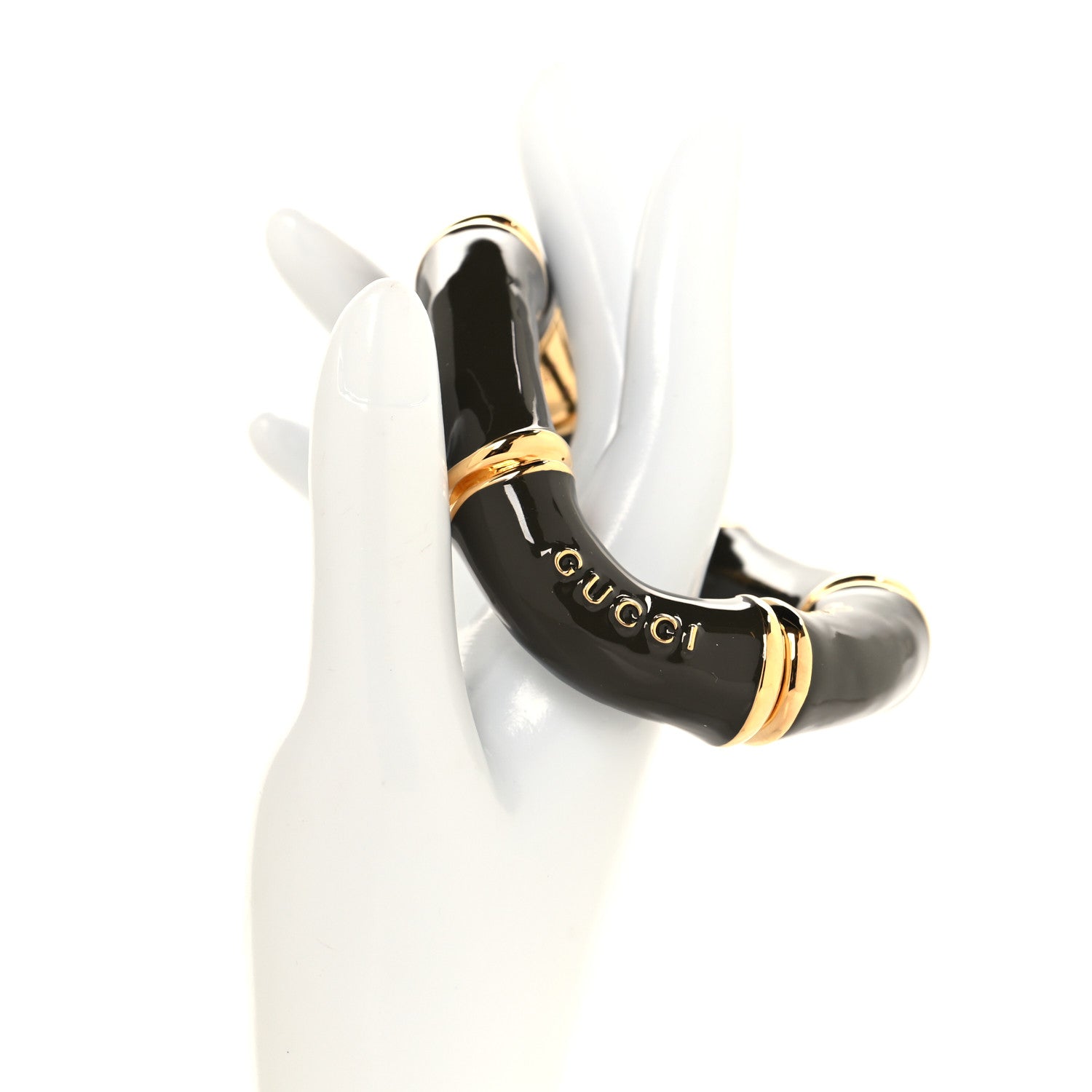 Gucci Brass Enamel Bamboo Cuff Bracelet Gold Grey 2 of 4