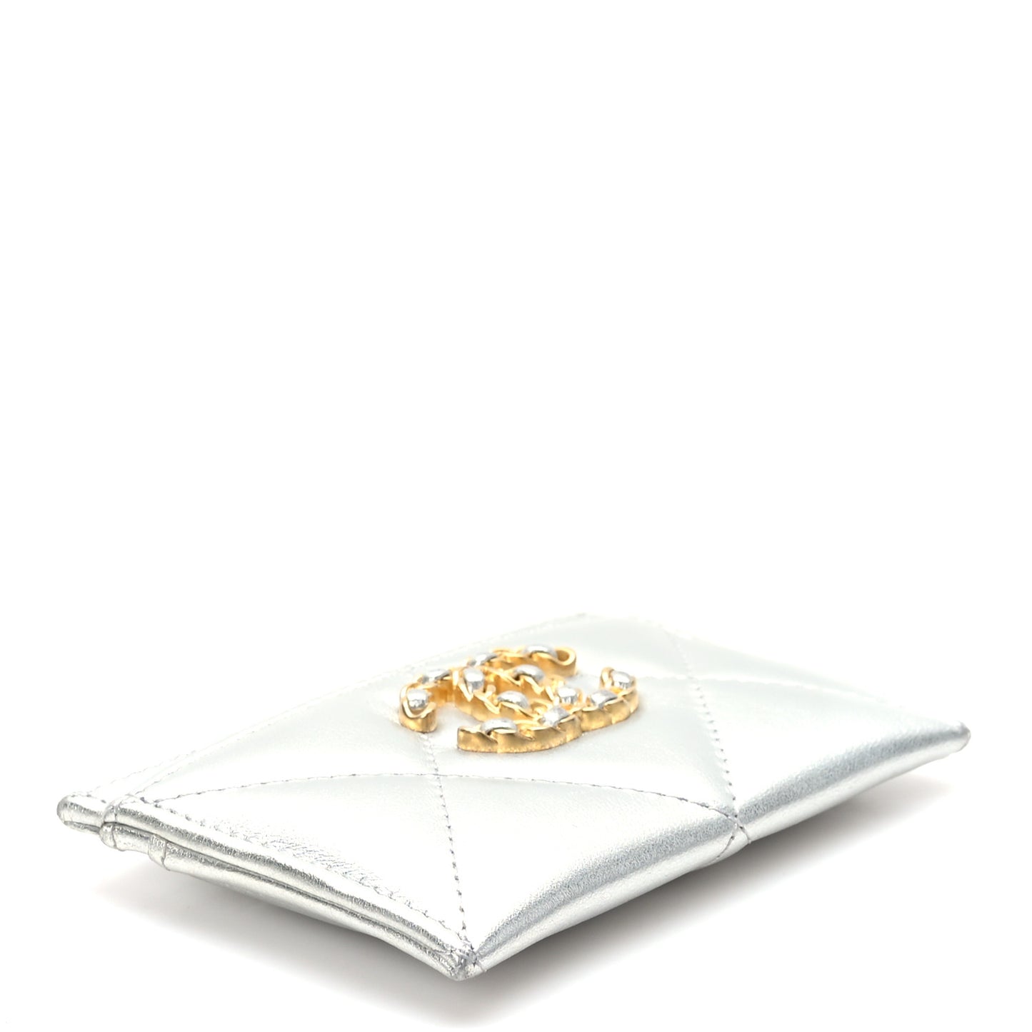 Metallic Goatskin Quilted 19 Card Holder Silver