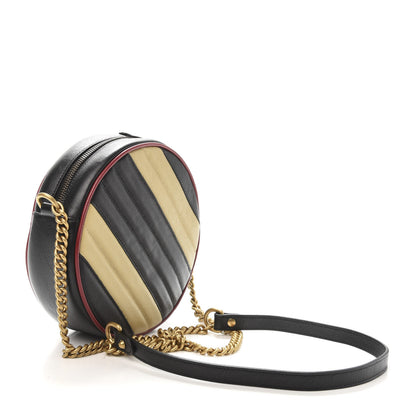Gucci Azalea Calfskin Matelasse Diagonal Patchwork Mini Torchon GG Marmont Round Shoulder Bag Black Beige Romantic Cerise 3 of 11
