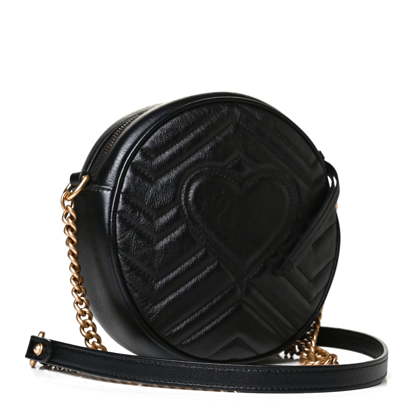 Azalea Calfskin Matelasse Heart Mini GG Marmont Round Shoulder Bag Black
