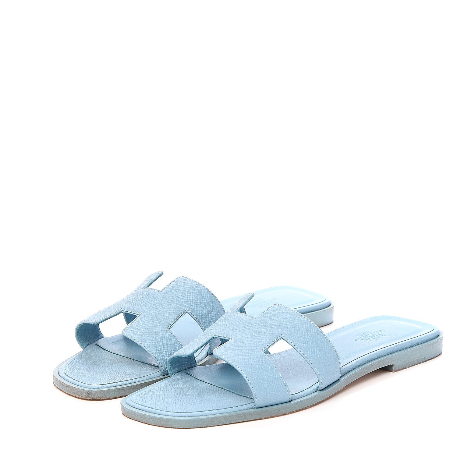 Hermes Epsom Oran Sandals 37.5 Bleu Littoral 2 of 11
