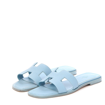 Hermes Epsom Oran Sandals 37.5 Bleu Littoral 2 of 11