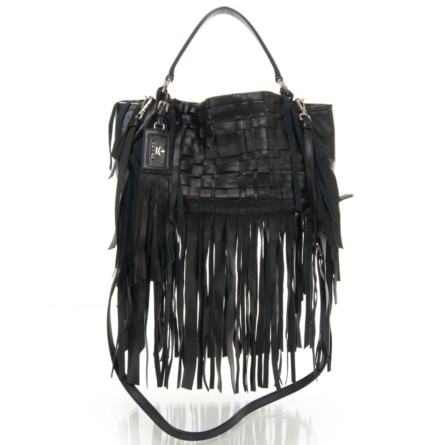 Nappa Woven Fringe Tote Black