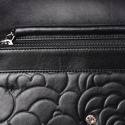 Chanel Lambskin Camellia Embossed Wallet on Chain WOC Black 14 of 15