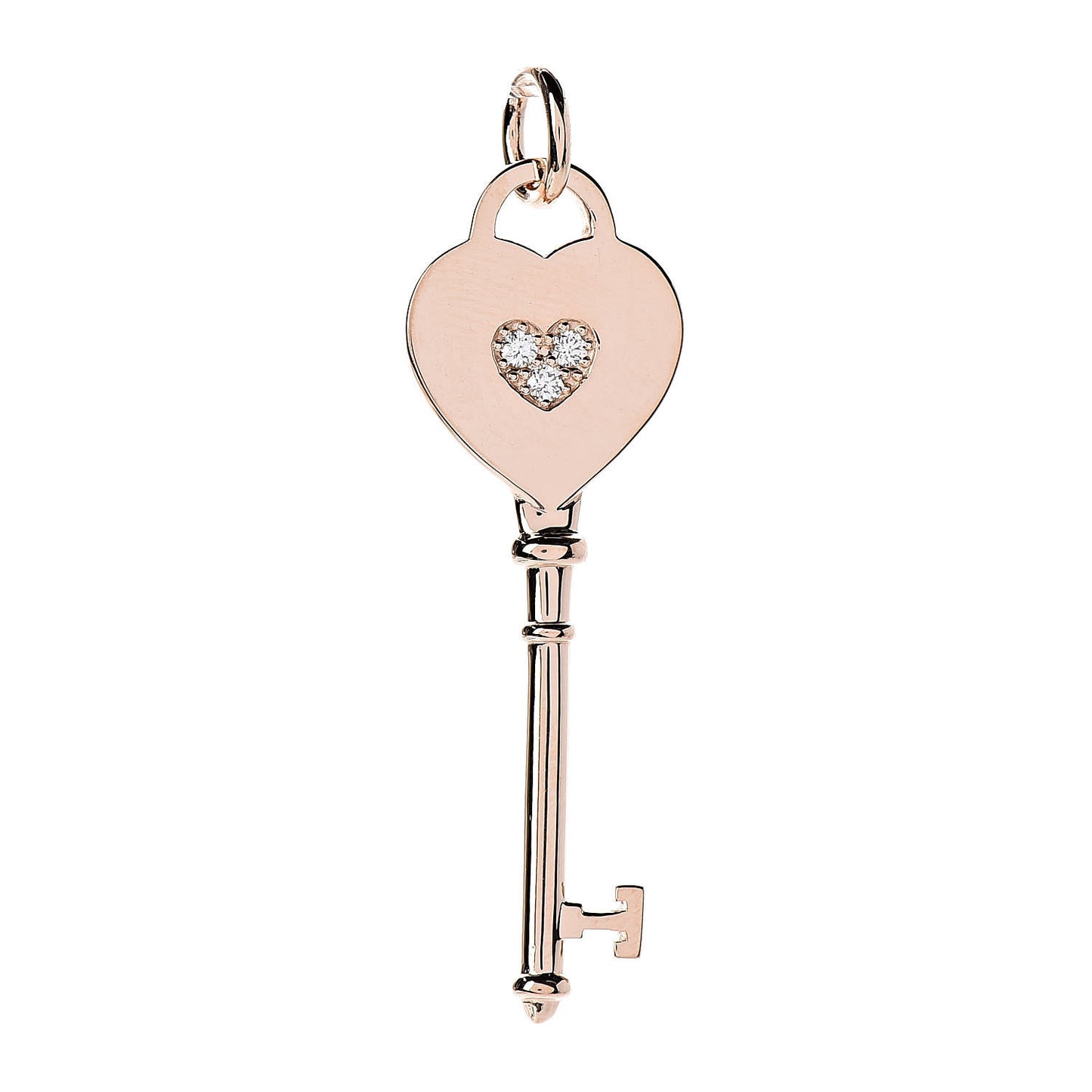 18K Rose Gold Diamond Heart Key Pendant
