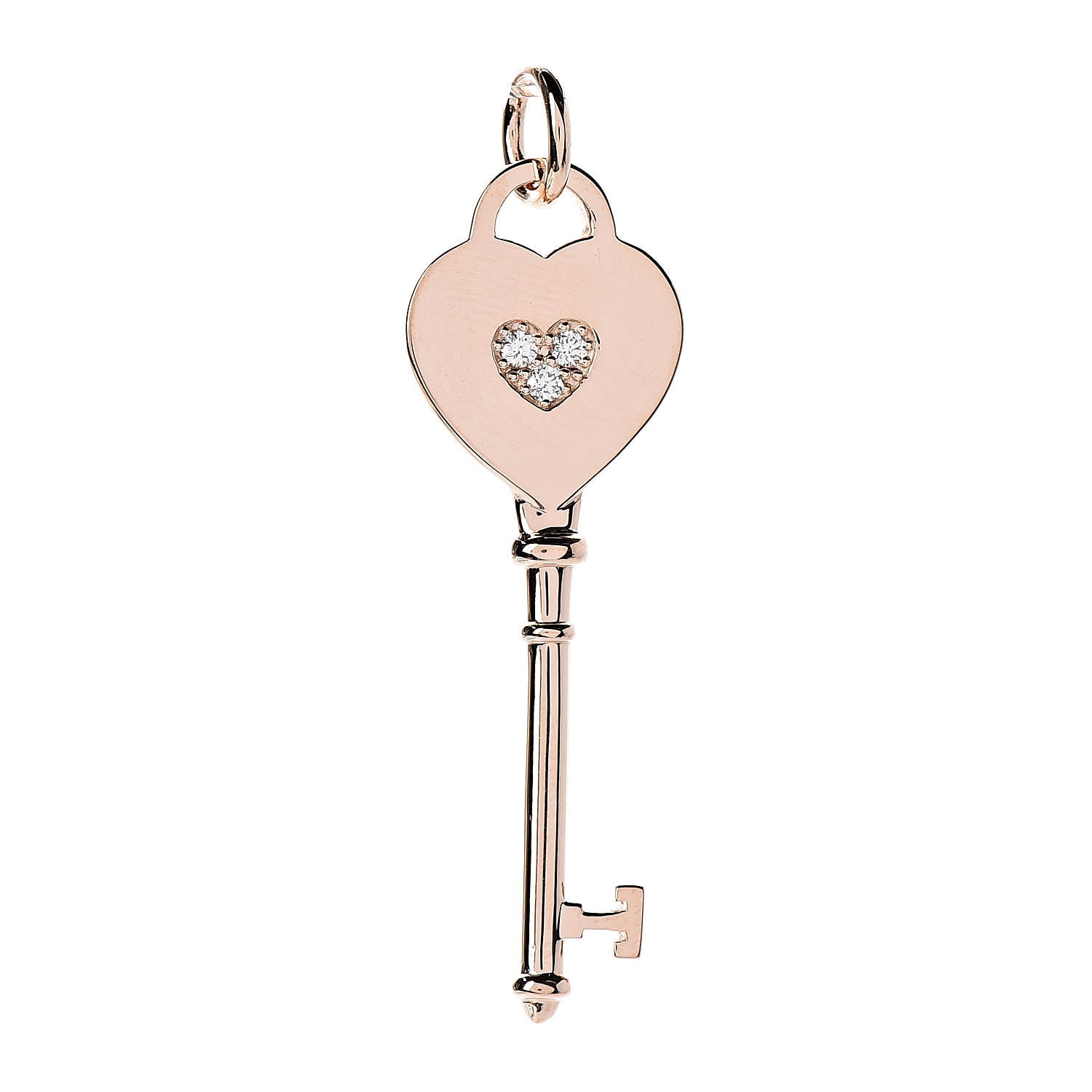 Tiffany 18K Rose Gold Diamond Heart Key Pendant 1 of 4