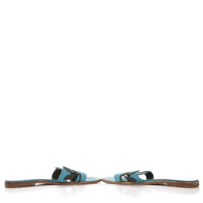 Hermes Suede Goatskin Nappa Oran Laurier Sandals 37 Bleu Thalassa Khaki 6 of 15
