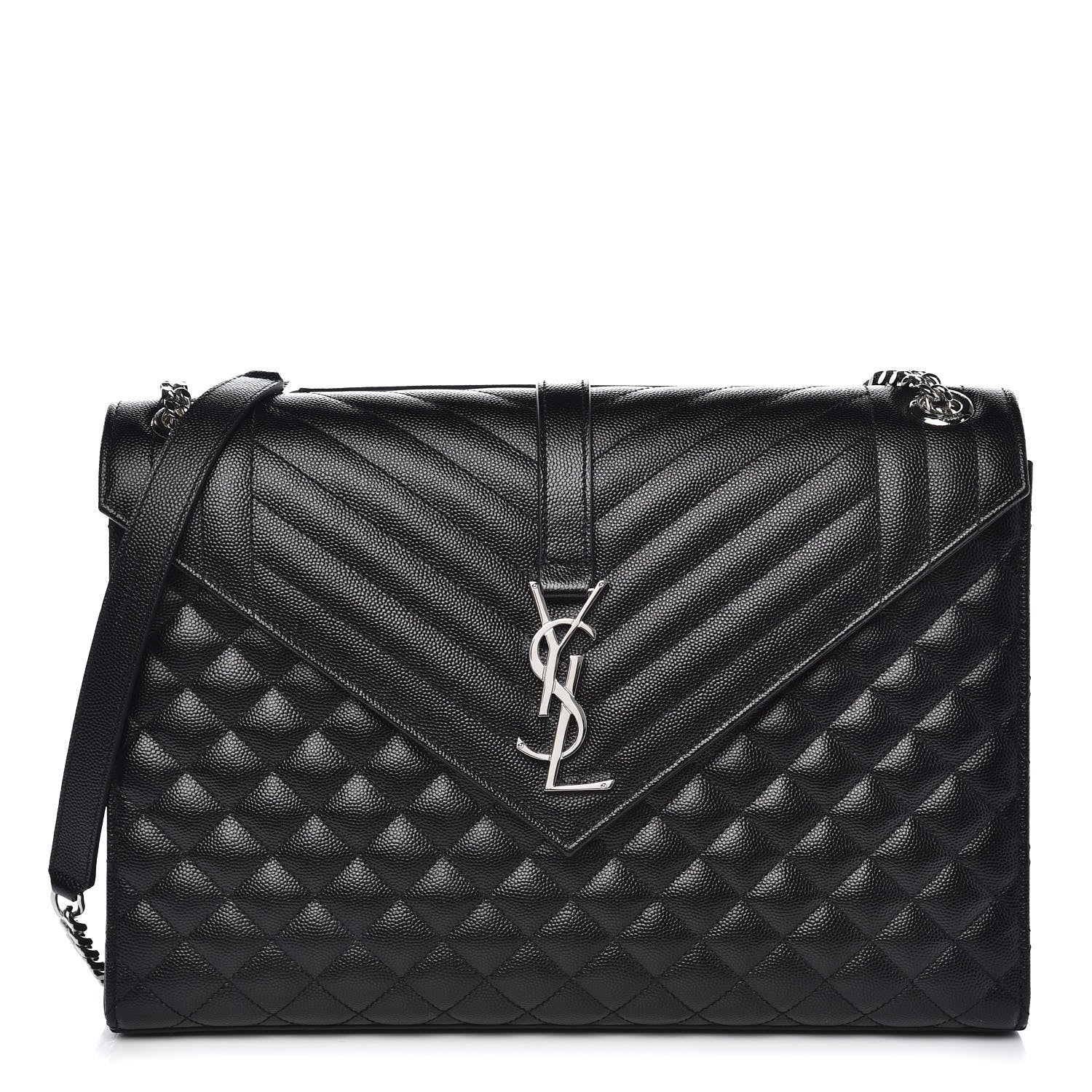 Saint Laurent Grain De Poudre Large Tri-Quilt Monogram Satchel Black 1 of 7