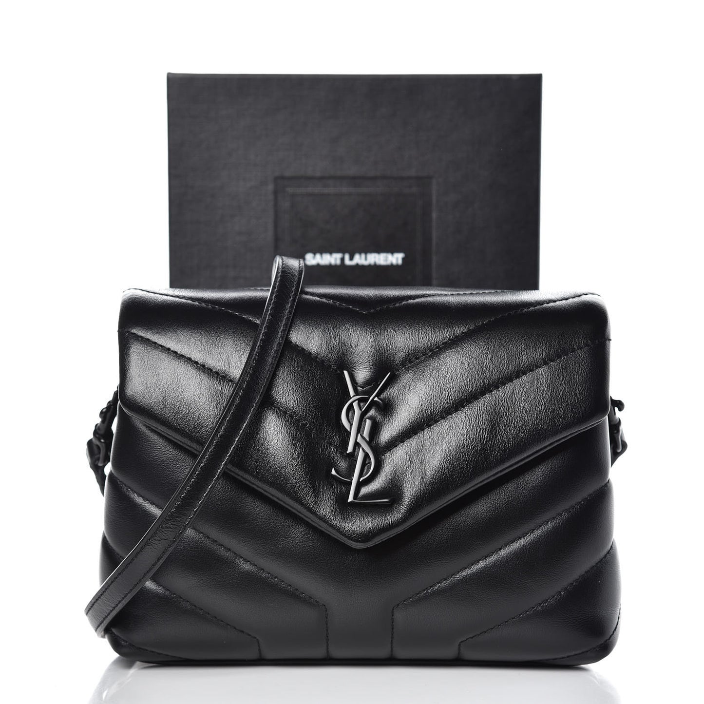Calfskin Y Quilted Monogram Toy Loulou Crossbody Bag Black