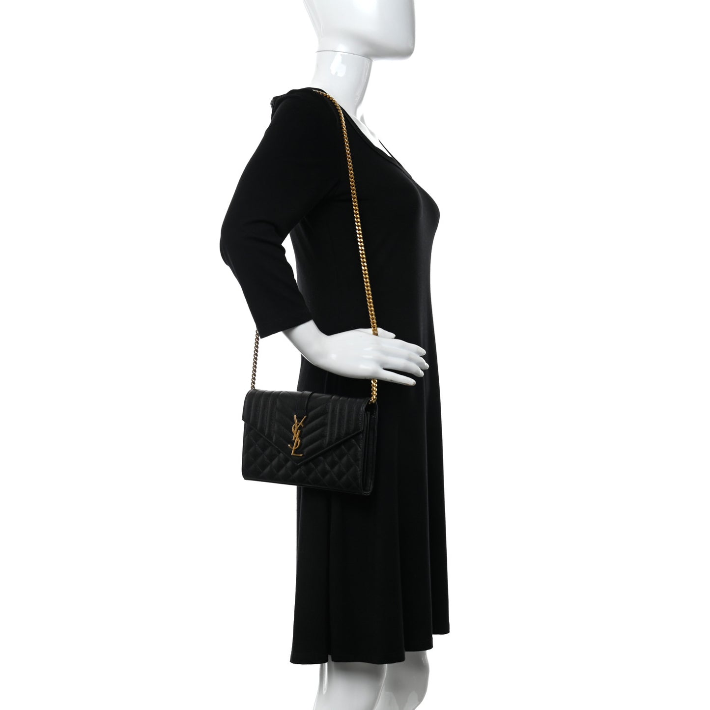 Grain De Poudre Mixed Matelasse Triquilt Monogram Chain Wallet Black