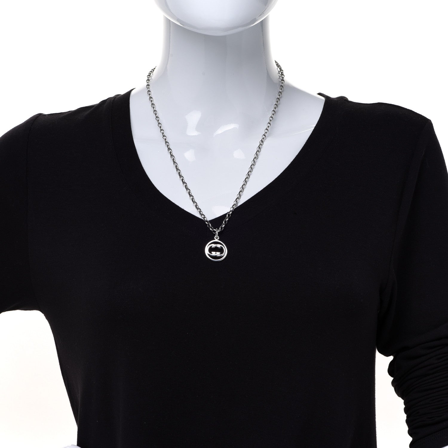 Gucci Sterling Silver Interlocking Circle GG Pendant Necklace 2 of 5