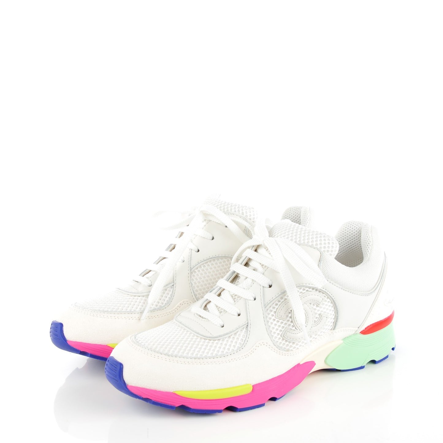 Suede Calfskin CC Sneakers 37 Pink Green
