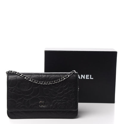 Chanel Lambskin Camellia Embossed Wallet on Chain WOC Black 11 of 11