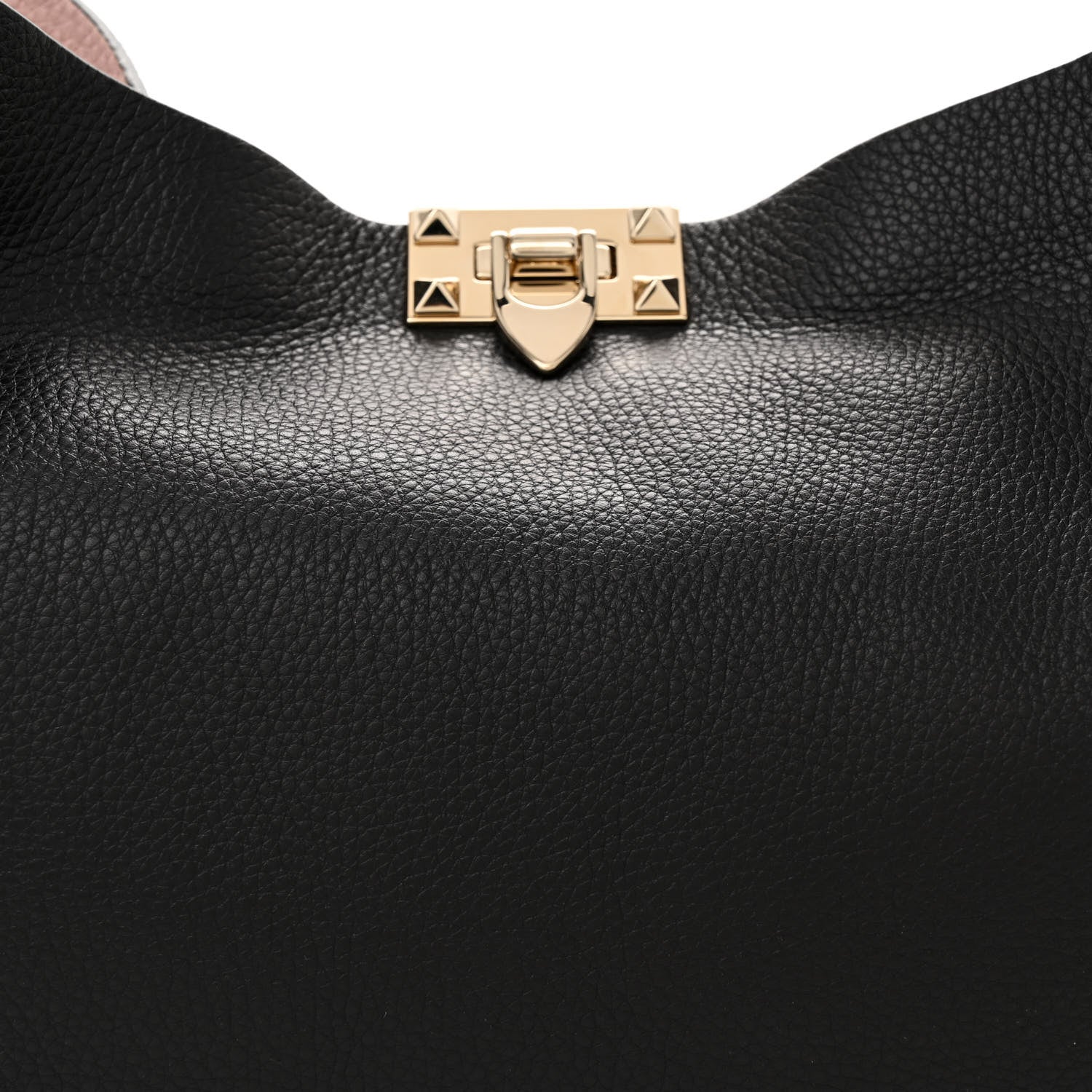 Valentino Garavani Grainy Calfskin Medium Rockstud Tote Black Rose Quartz 8 of 12
