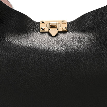 Valentino Garavani Grainy Calfskin Medium Rockstud Tote Black Rose Quartz 8 of 12