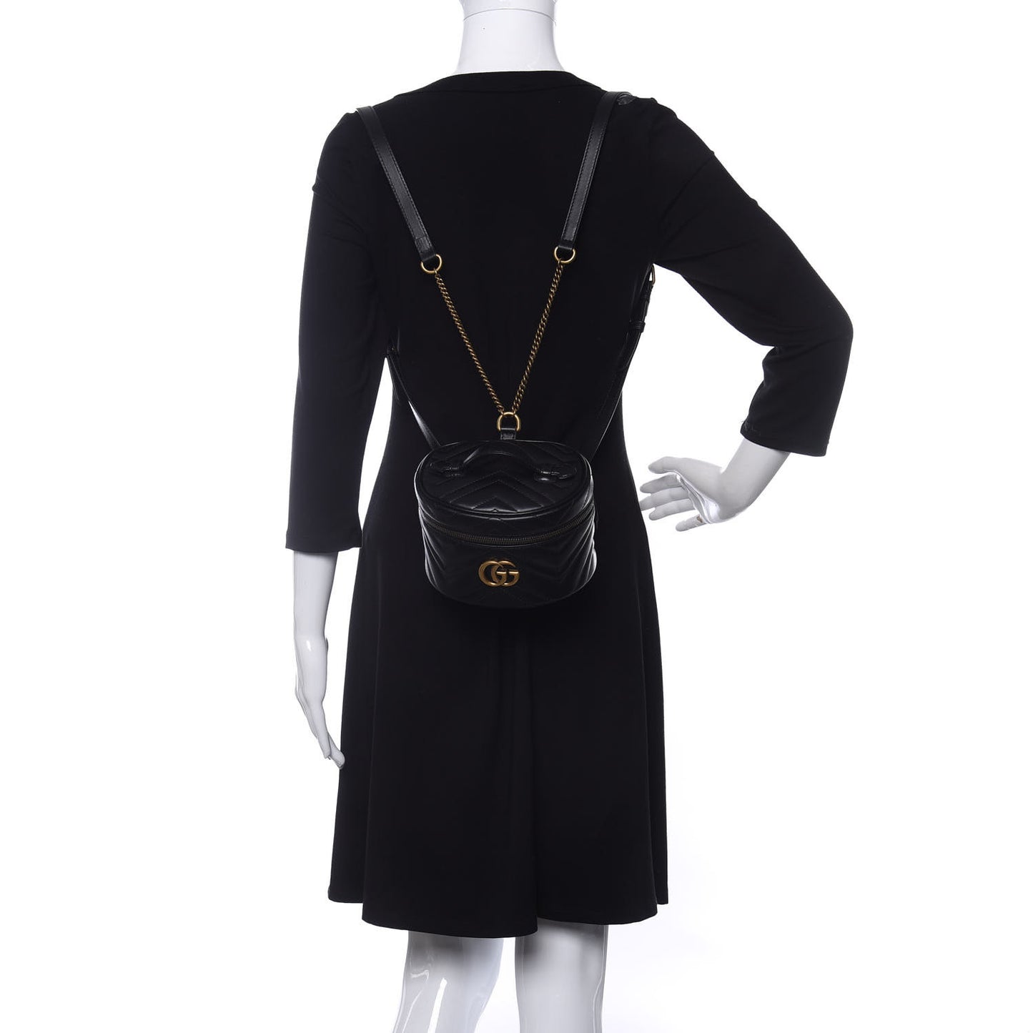 Calfskin Matelasse Mini GG Marmont Round Backpack Black