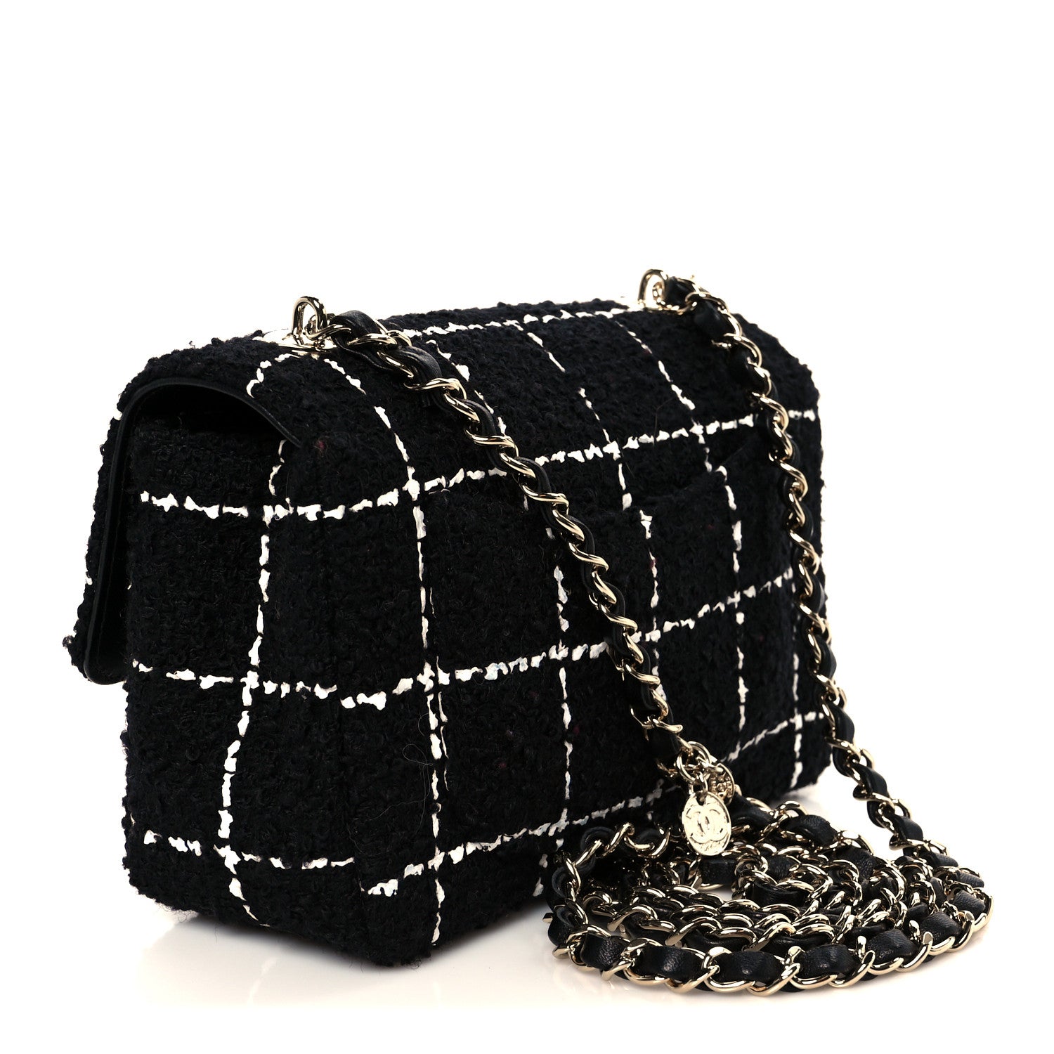 Chanel Tweed Quilted Small Camellia Flap Black White 3 of 11