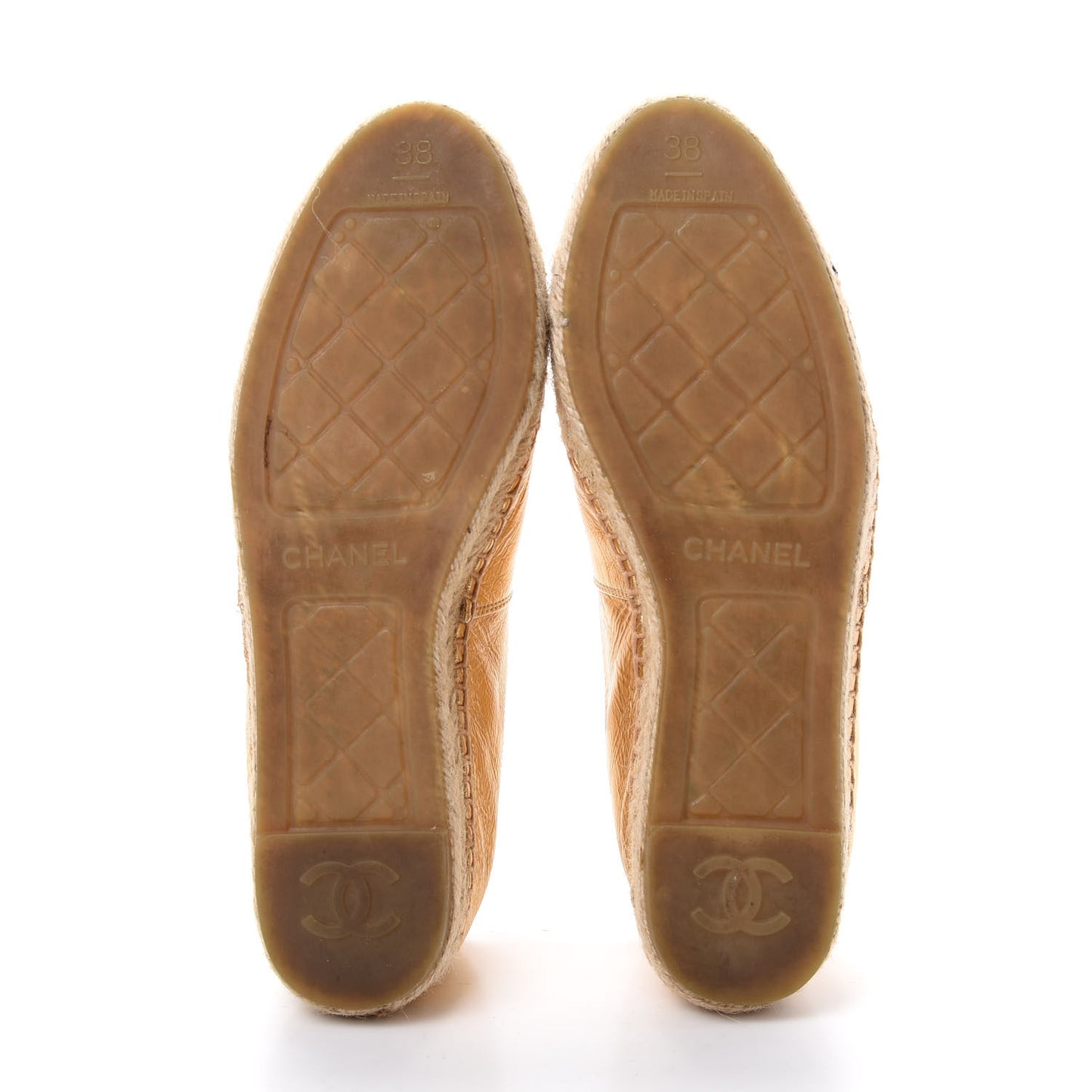 Laminated Lambskin Grosgrain CC Espadrilles 38 Gold Black