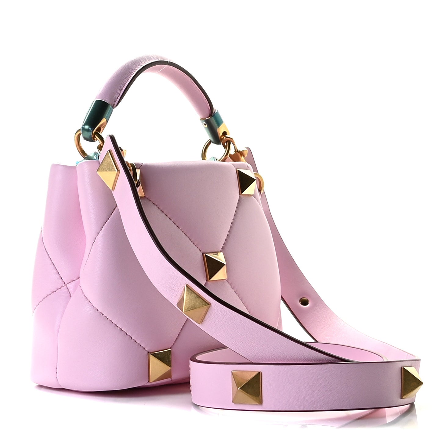 Nappa Mini Roman Stud The Handle Bag Pink Borealis