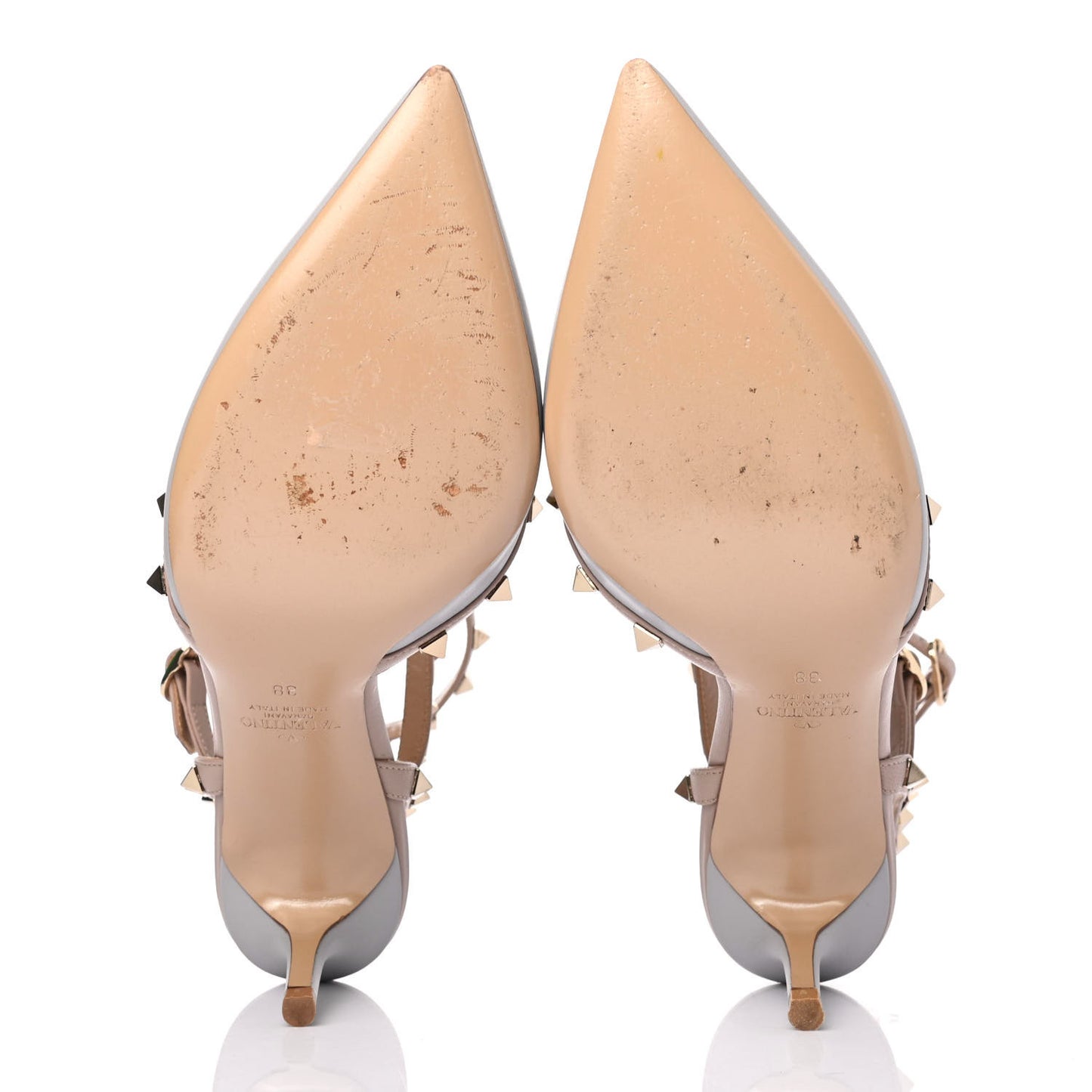 Calfskin Nappa Rockstud Ankle Strap 65mm Pumps 38 Pastel Grey Poudre