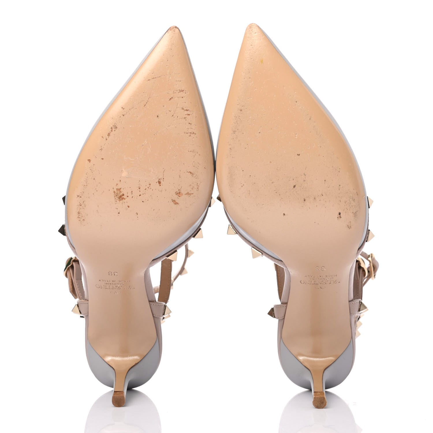 Valentino Garavani Calfskin Nappa Rockstud Ankle Strap 65mm Pumps 38 Pastel Grey Poudre 4 of 4