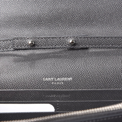 Saint Laurent Grain De Poudre Matelasse Chevron Monogram Chain Wallet Storm 8 of 10